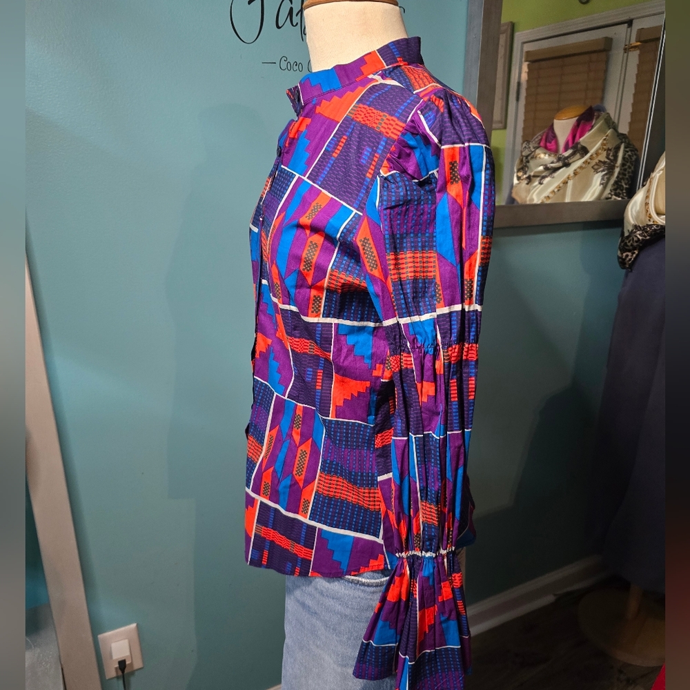 Colorful African Geometric Print Cotton Top - Picture 2 of 8